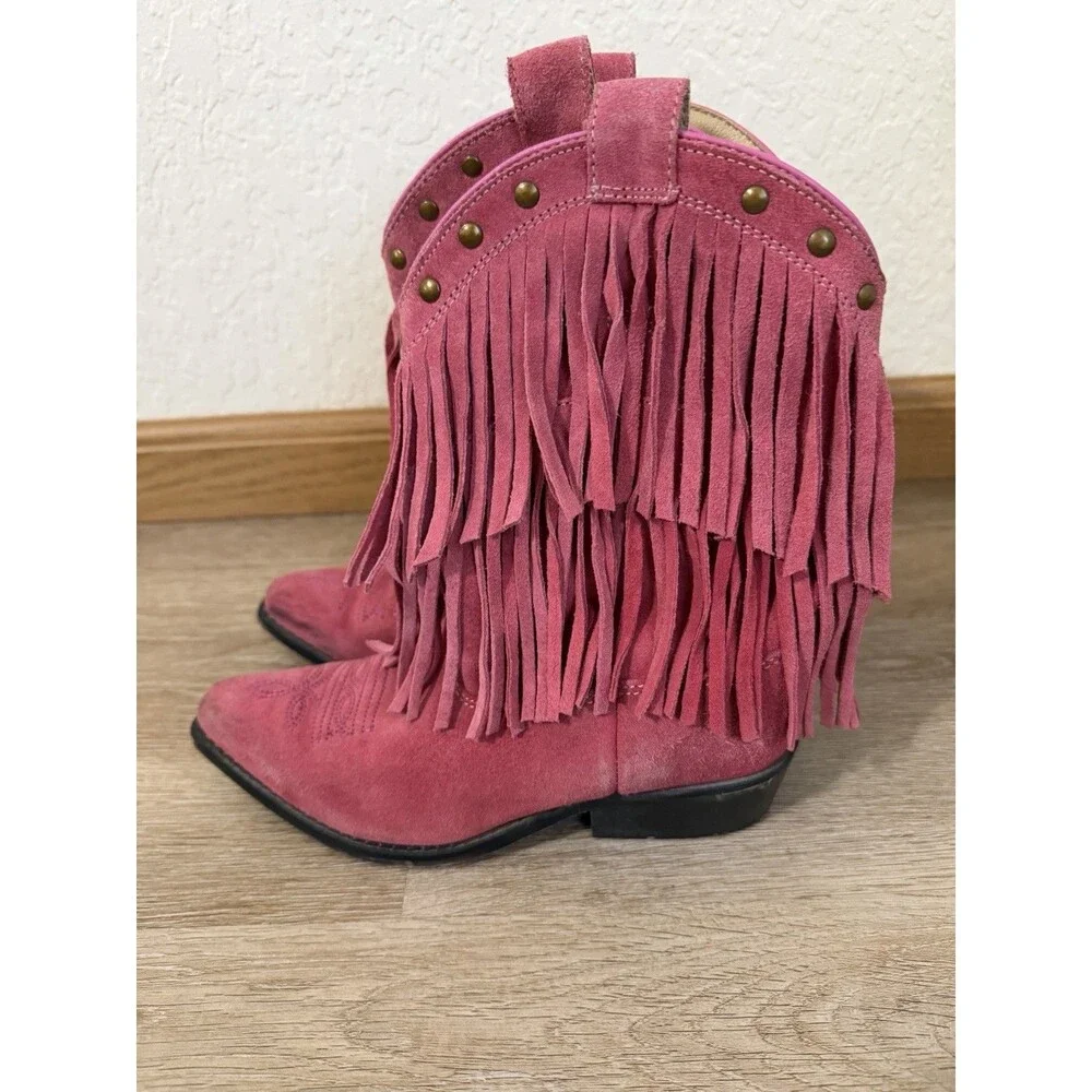 Girls Smoky Mountain Genuine Suede Pink Fringe Western Cowgirl Boots 1.5D